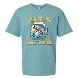 Born To Fish Forced To Work Funny Fishing Sueded Cloud Jersey T-Shirt