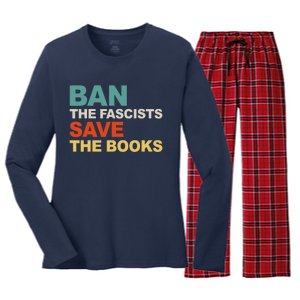 Ban The Fascists Save The Books Funny Trending Women's Long Sleeve Flannel Pajama Set 