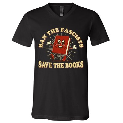 Ban The Fascists Save The Books Retro V-Neck T-Shirt