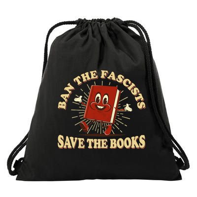 Ban The Fascists Save The Books Retro Drawstring Bag