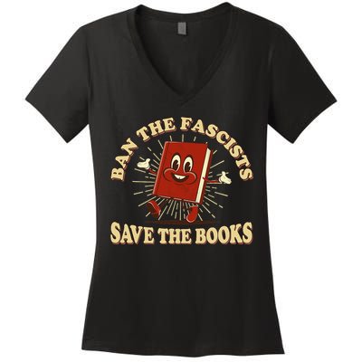 Ban The Fascists Save The Books Retro Women's V-Neck T-Shirt