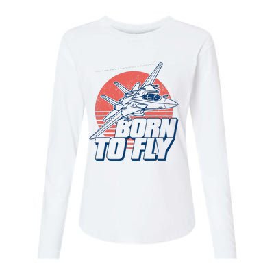 Born To Fly Fighter Jet Plane Airplane Womens Cotton Relaxed Long Sleeve T-Shirt