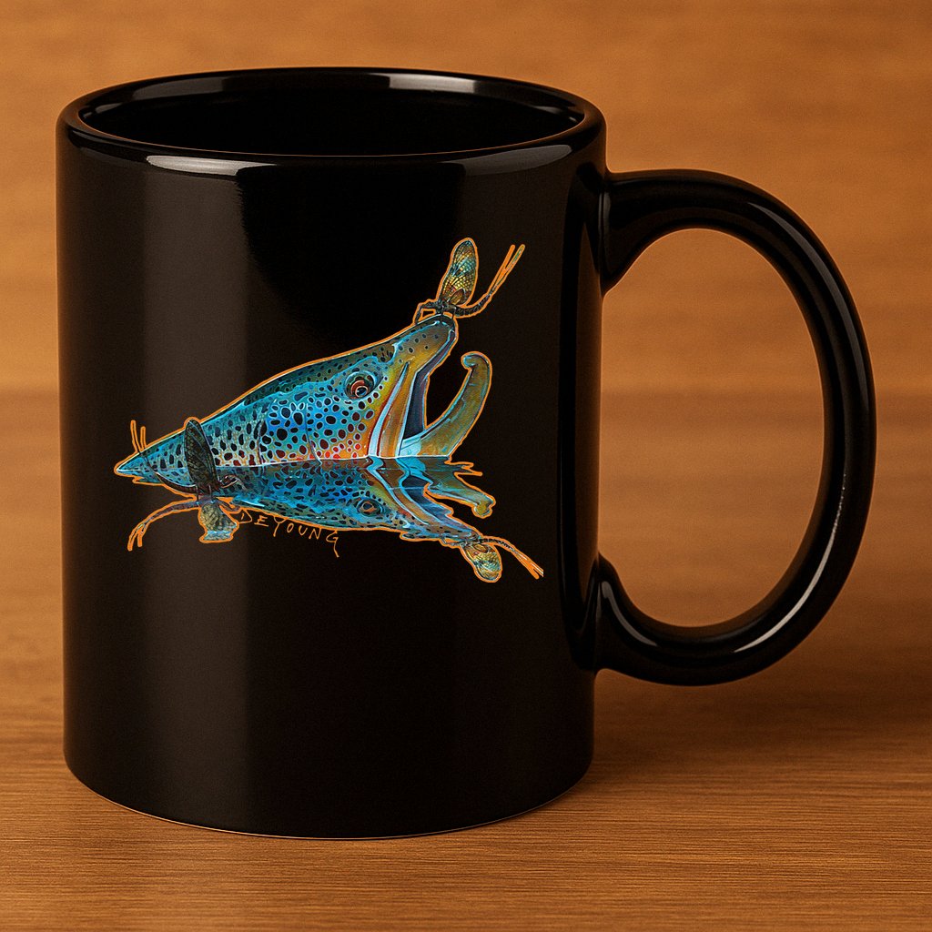 Brown Trout Fishing Emigrant Riser Fly Fishing 11oz C Handle Ceramic Mug