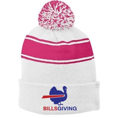 Billsgiving Turkey Football Gift Football Fan Stripe Pom Pom Beanie