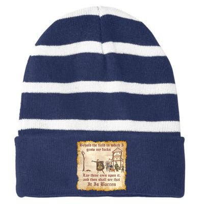 Behold The Field Medieval Dank Meme Striped Beanie with Solid Band