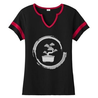 Bonsai Tree Funny Gift Circle Zen Buddhist Calm Cute Yoga Gift Ladies Halftime Notch Neck Tee