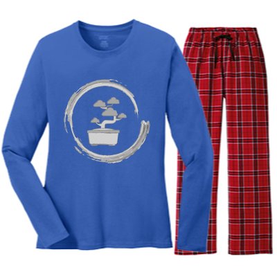 Bonsai Tree Funny Gift Circle Zen Buddhist Calm Cute Yoga Gift Women's Long Sleeve Flannel Pajama Set 