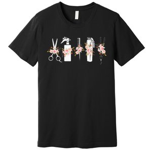 Barber's Tools Floral Hairdresser Hairstylist Haircutter Premium T-Shirt