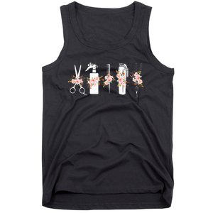 Barber's Tools Floral Hairdresser Hairstylist Haircutter Tank Top