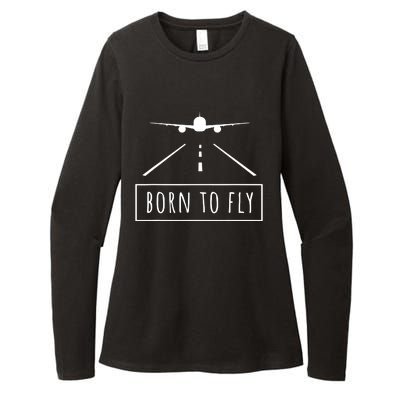 Born To Fly Aviation Pilot Flying Airplane Aircraft Gift Womens CVC Long Sleeve Shirt