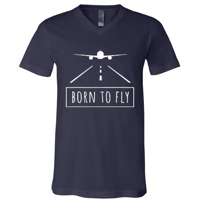 Born To Fly Aviation Pilot Flying Airplane Aircraft Gift V-Neck T-Shirt