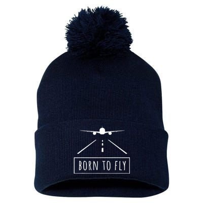 Born To Fly Aviation Pilot Flying Airplane Aircraft Gift Pom Pom 12in Knit Beanie