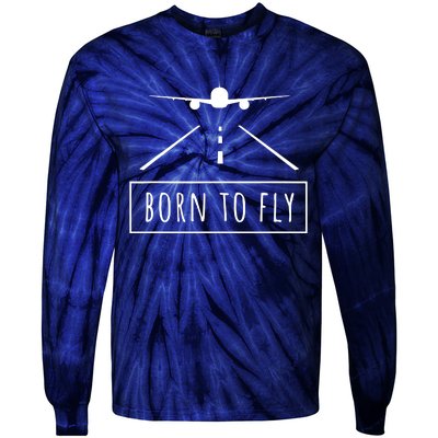 Born To Fly Aviation Pilot Flying Airplane Aircraft Gift Tie-Dye Long Sleeve Shirt