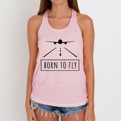 Born To Fly Aviation Pilot Flying Airplane Aircraft Gift Women's Knotted Racerback Tank