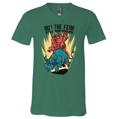 Buy The Fear Sell The Greed Stock Market V-Neck T-Shirt