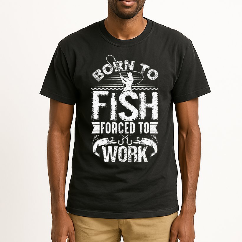 Born To Fish But Forced To Work Funny Fishing Quote Tall T-Shirt