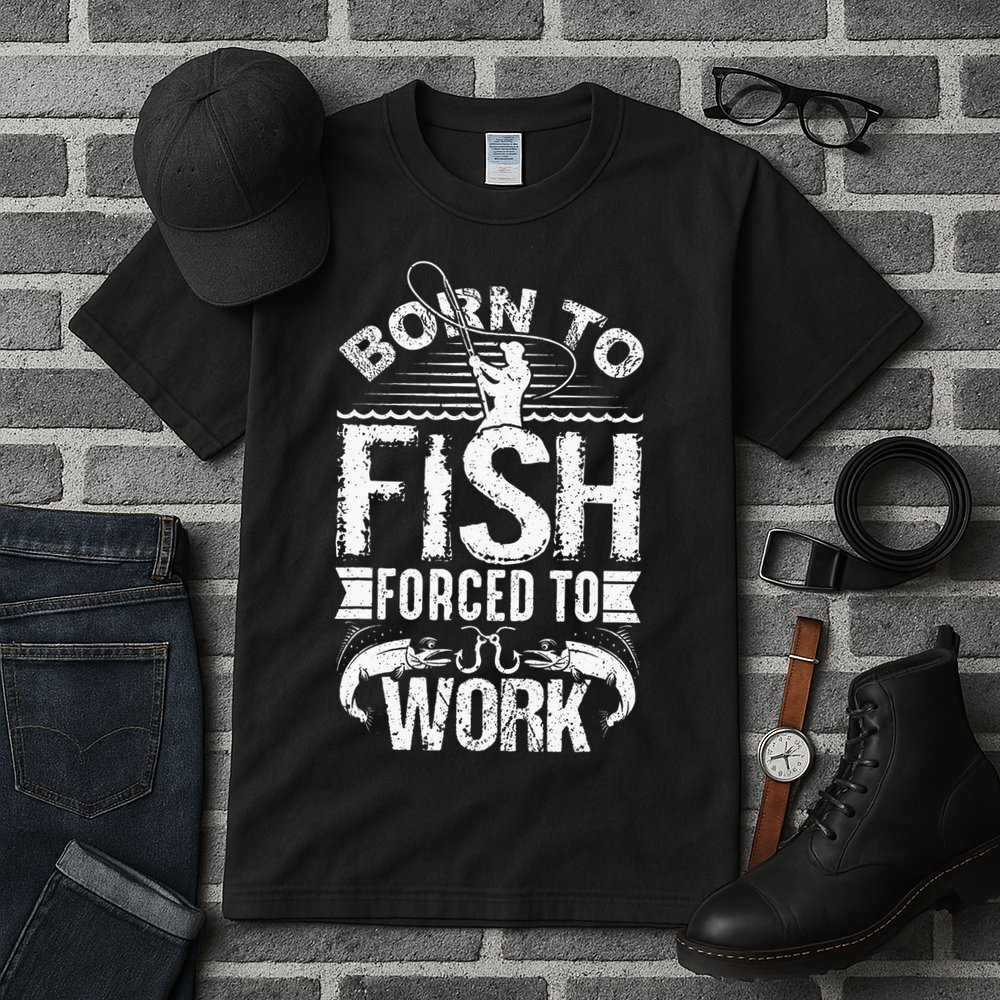 Born To Fish But Forced To Work Funny Fishing Quote Tall T-Shirt