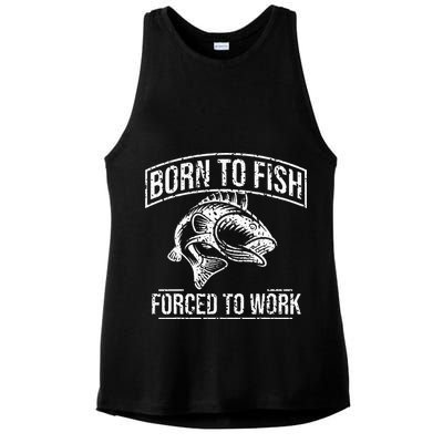 Born To Fish But Forced To Work Funny Fishing Ladies PosiCharge Tri-Blend Wicking Tank