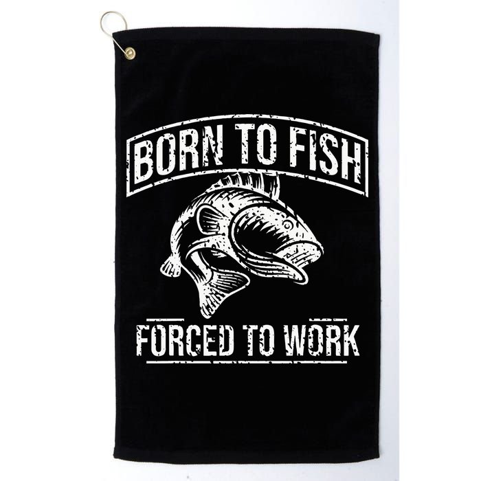 Born To Fish But Forced To Work Funny Fishing Golf Towel