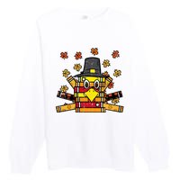 Books Turkey Funny Read Thanksgiving Teacher Fall Premium Crewneck Sweatshirt