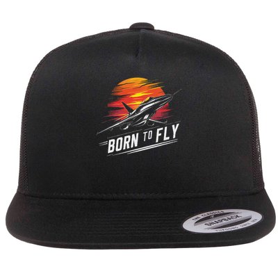 Born To Fly Fighter Jet Plane Airplane Flat Bill Trucker Hat