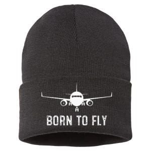 Born To Fly Funny Airplane Pilot Gift Men Aviation Airline Sustainable Knit Beanie