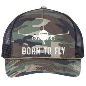 Born To Fly Funny Airplane Pilot Gift Men Aviation Airline Retro Rope Trucker Hat Cap