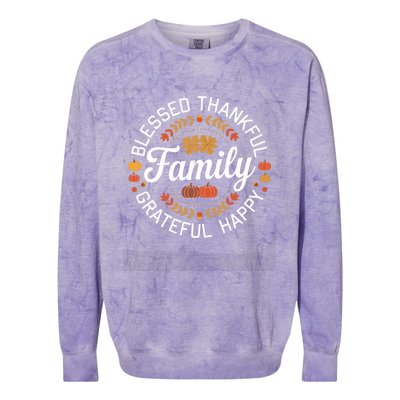 Blessed Thankful Family Thanksgiving Gift Colorblast Crewneck Sweatshirt