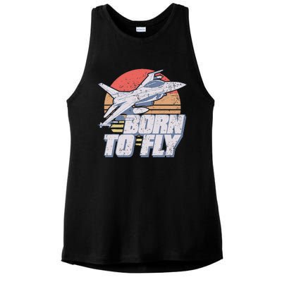 Born To Fly Fighter Jet Plane Airplane Ladies PosiCharge Tri-Blend Wicking Tank