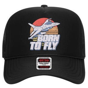 Born To Fly Fighter Jet Plane Airplane High Crown Mesh Back Trucker Hat