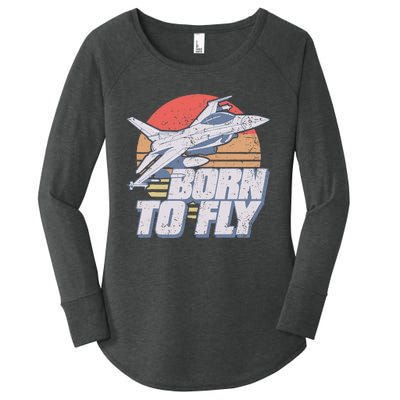 Born To Fly Fighter Jet Plane Airplane Women's Perfect Tri Tunic Long Sleeve Shirt