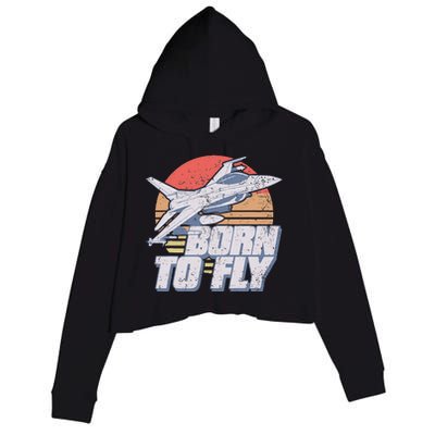 Born To Fly Fighter Jet Plane Airplane Crop Fleece Hoodie