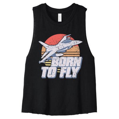 Born To Fly Fighter Jet Plane Airplane Women's Racerback Cropped Tank