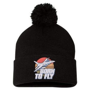 Born To Fly Fighter Jet Plane Airplane Pom Pom 12in Knit Beanie