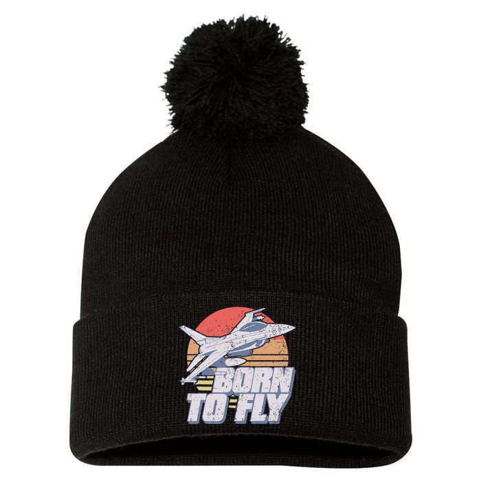 Born To Fly Fighter Jet Plane Airplane Pom Pom 12in Knit Beanie