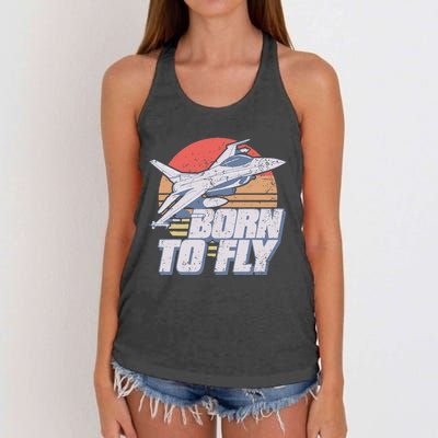 Born To Fly Fighter Jet Plane Airplane Women's Knotted Racerback Tank