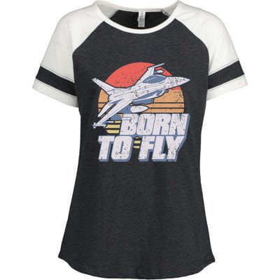 Born To Fly Fighter Jet Plane Airplane Enza Ladies Jersey Colorblock Tee