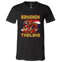 Bangkok Thai Flag Asia Dragon Thailand V-Neck T-Shirt