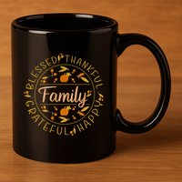 Blessed Thankful Family Thanksgiving 11oz C Handle Ceramic Mug