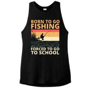 Born To Go Fishing Forced To Go To School Funny Ladies PosiCharge Tri-Blend Wicking Tank