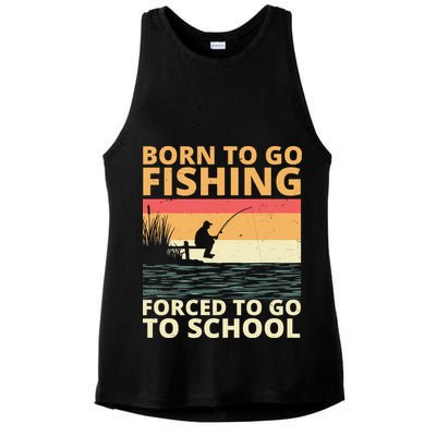 Born To Go Fishing Forced To Go To School Funny Ladies PosiCharge Tri-Blend Wicking Tank