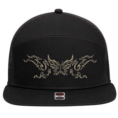 Butterfly Tattoo Grunge Fairycore Aesthetic Goth 7 Panel Mesh Trucker Snapback Hat