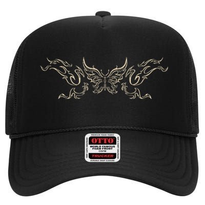 Butterfly Tattoo Grunge Fairycore Aesthetic Goth High Crown Mesh Back Trucker Hat