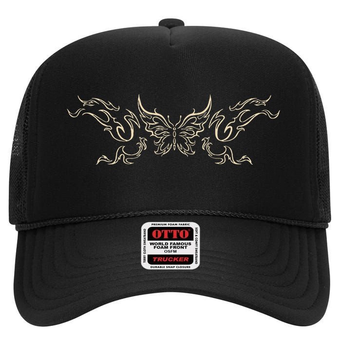 Butterfly Tattoo Grunge Fairycore Aesthetic Goth High Crown Mesh Back Trucker Hat