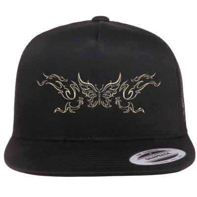 Butterfly Tattoo Grunge Fairycore Aesthetic Goth Flat Bill Trucker Hat