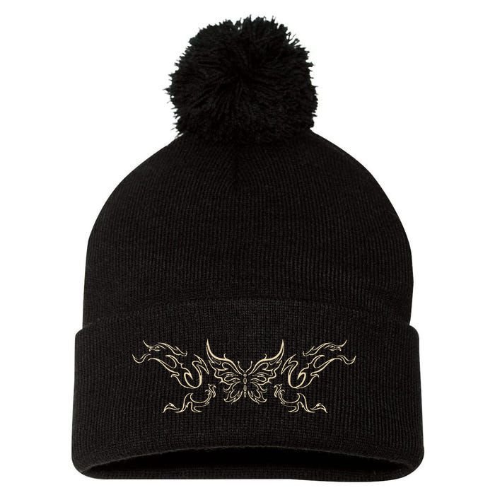 Butterfly Tattoo Grunge Fairycore Aesthetic Goth Pom Pom 12in Knit Beanie