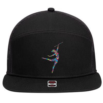 Baton Twirling Girl Silhouette Dancing Twirler Majorette 7 Panel Mesh Trucker Snapback Hat