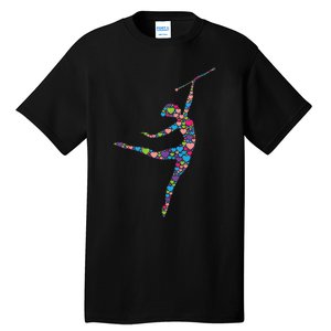 Baton Twirling Girl Silhouette Dancing Twirler Majorette Tall T-Shirt