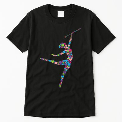 Baton Twirling Girl Silhouette Dancing Twirler Majorette Tall T-Shirt