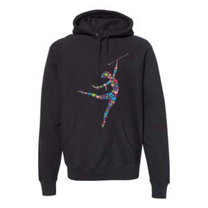 Baton Twirling Girl Silhouette Dancing Twirler Majorette Premium Hoodie